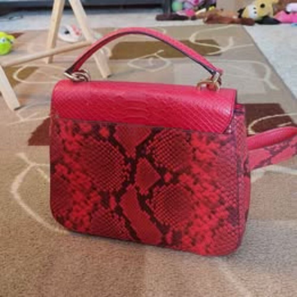 SOLD. MICHAEL KORS "Bridgette" satchel shoulder bag snakeskin embossed leather - Picture 5 of 12